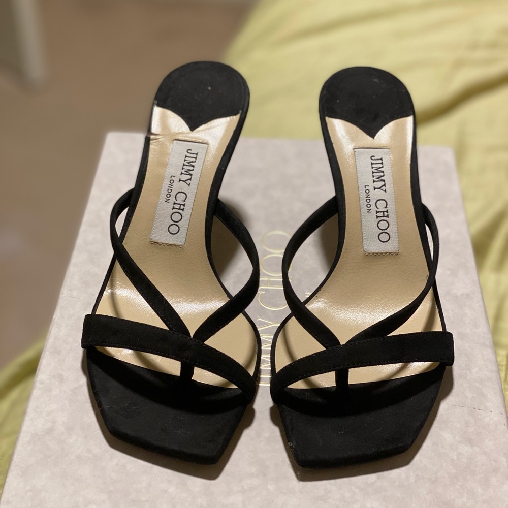Jimmy Choo Maelie 70 Black Suede Thong Mules